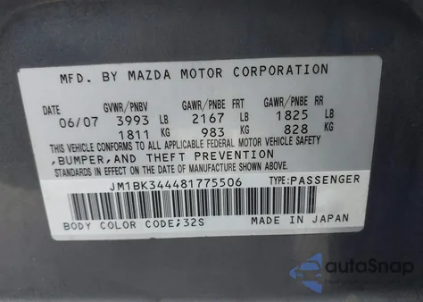 2008 Mazda Mazda3 S Grand Touring z USA, uszkodzony, nr VIN JM1BK344481775506